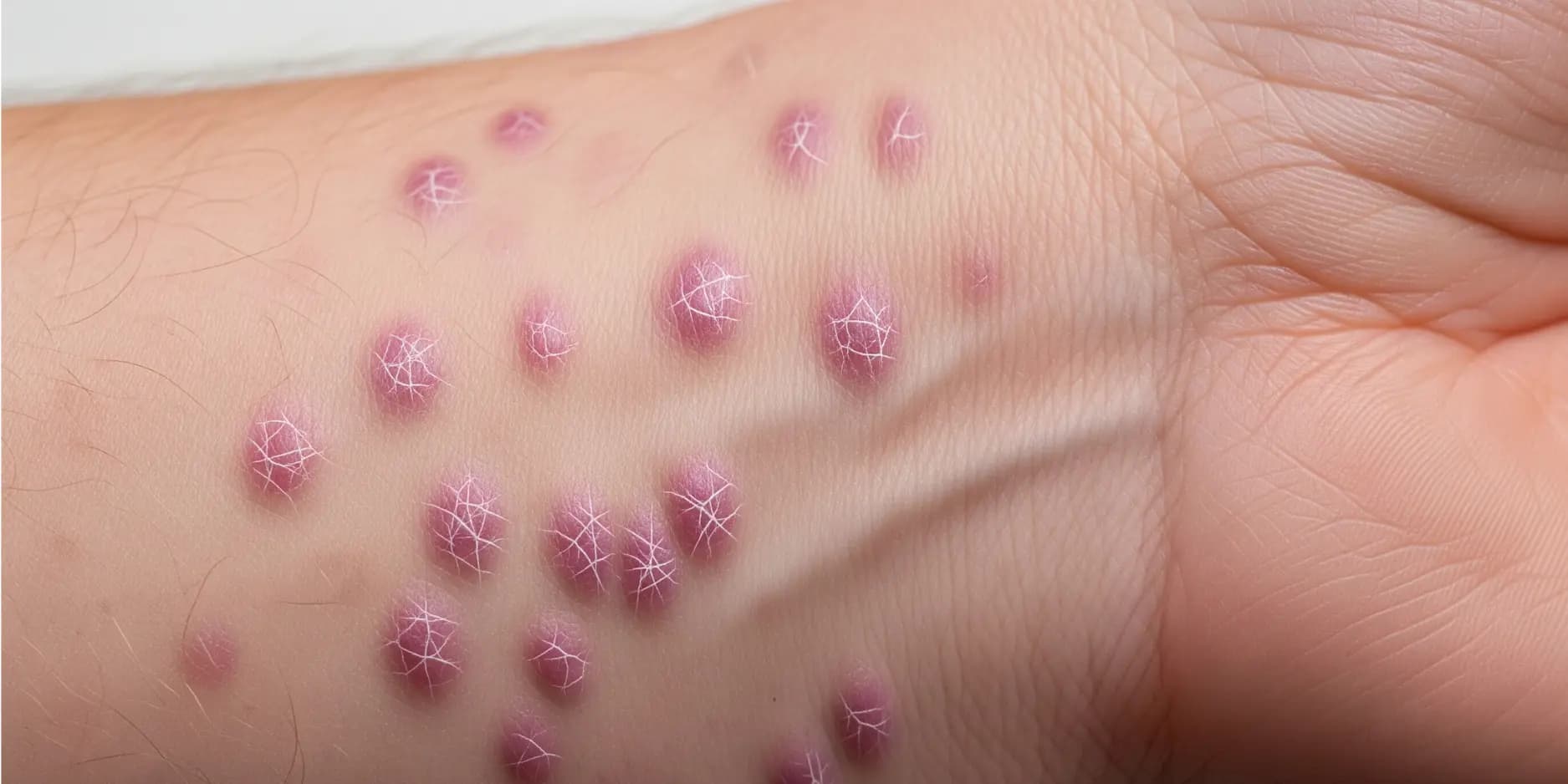 Close-up of lichen planus papules on the skin