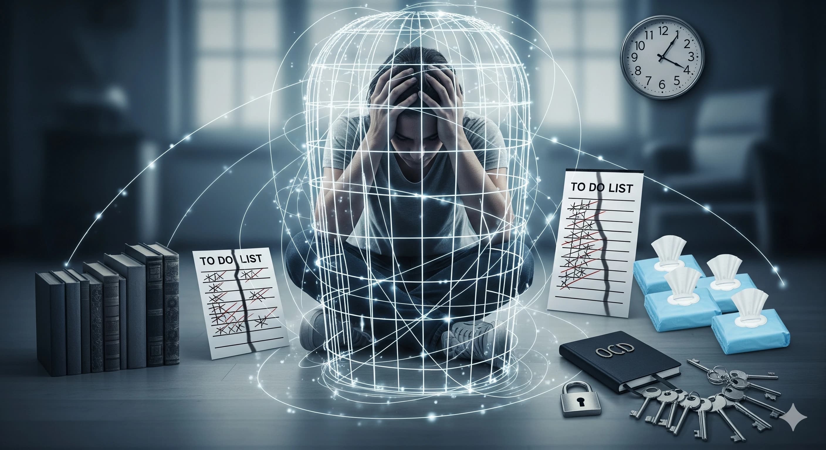 Conceptual illustration representing the intrusive, repetitive thoughts of OCD