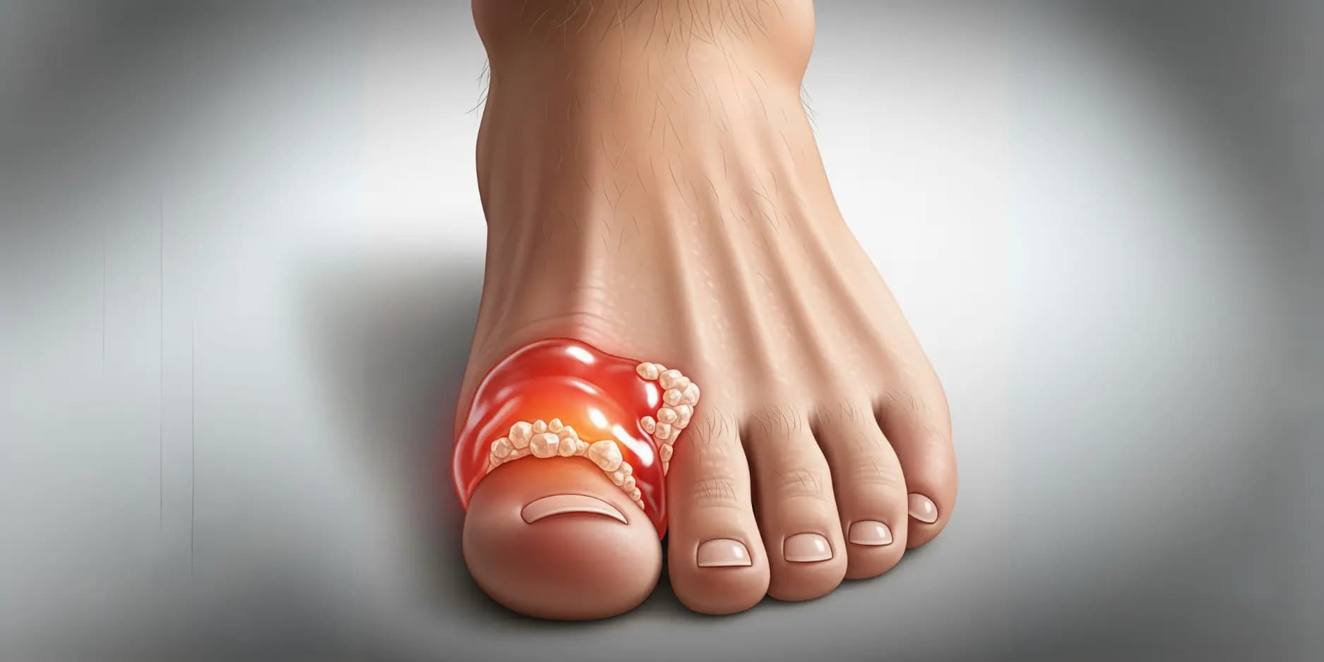Illustration of a foot with a gout flare at the big toe joint