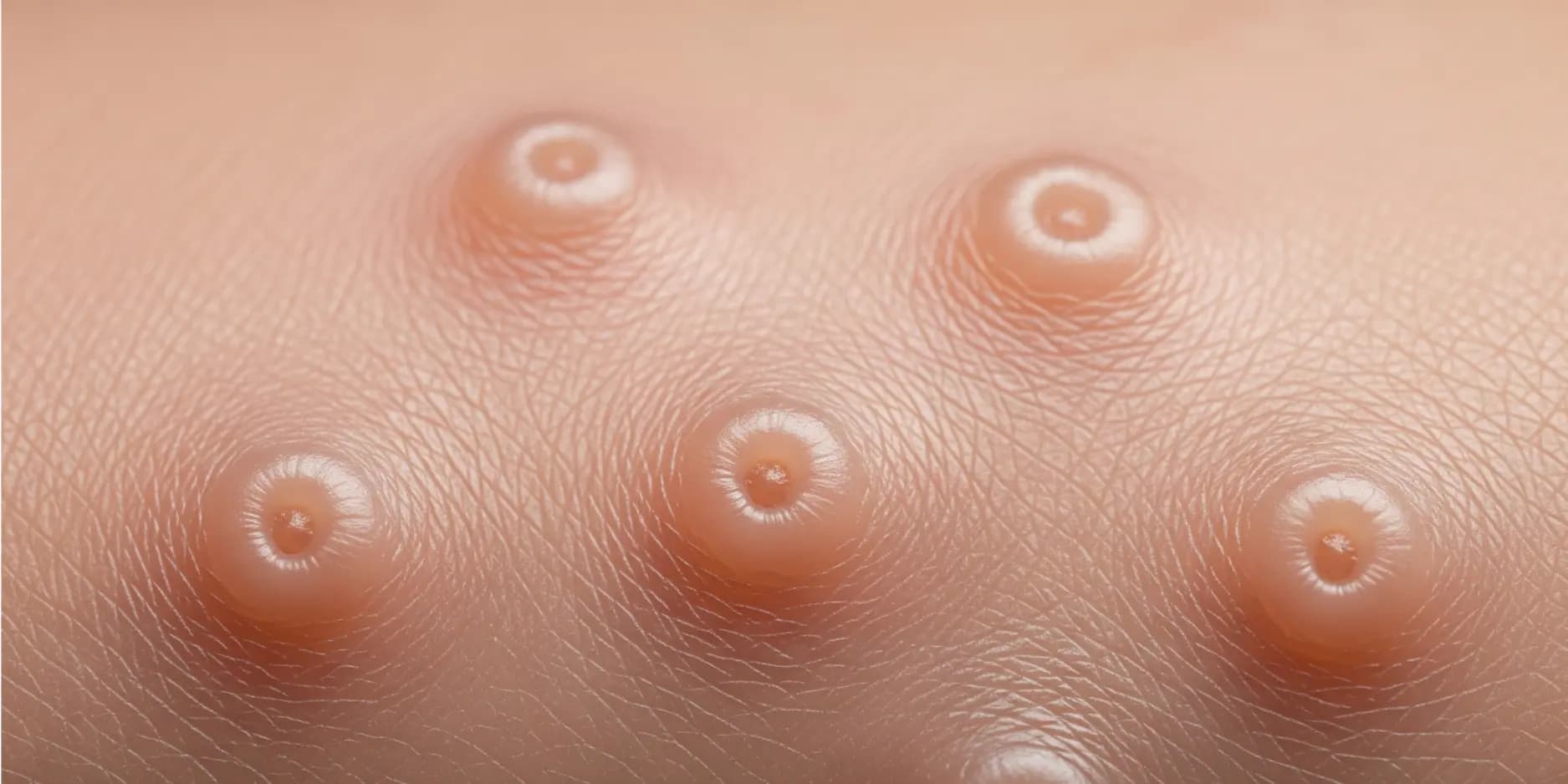 Close-up of molluscum contagiosum bumps on skin